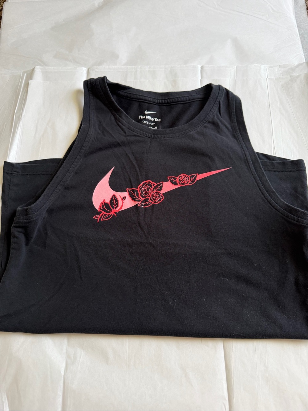 Nike Black Muscle Tank with Pink Floral Swoosh
